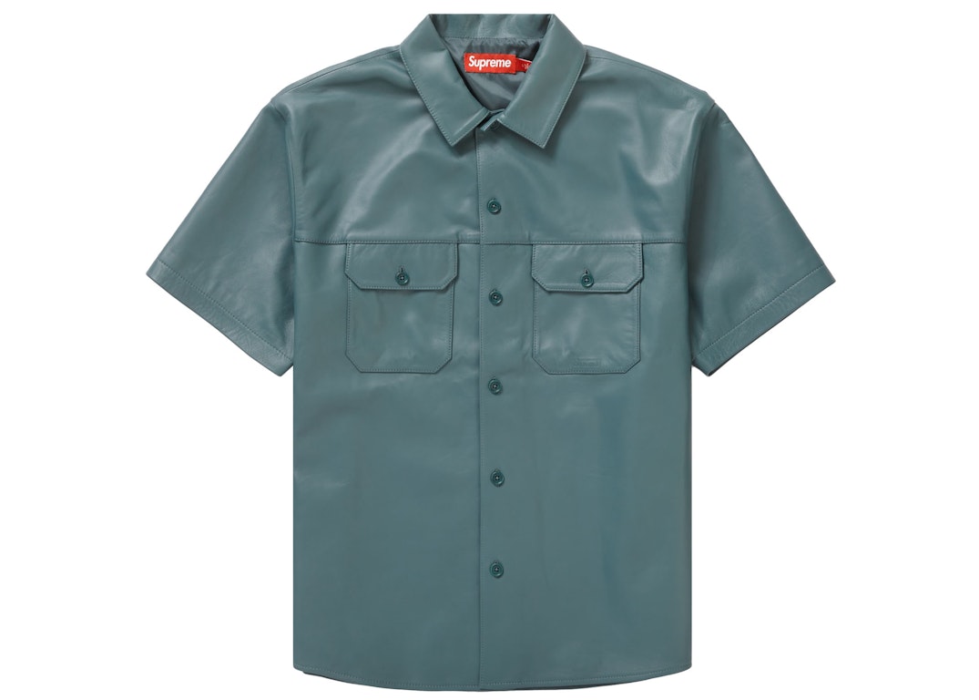Pre-owned Supreme S/s Leather Work Shirt Dusty Teal