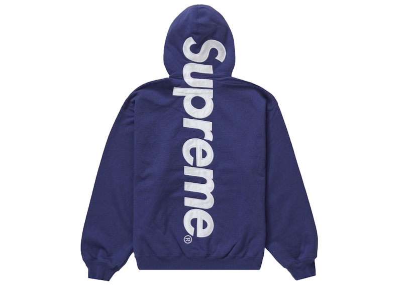 Supreme Satin Appliqué Hooded Sweatshirt (FW23) Washed Navy Men's