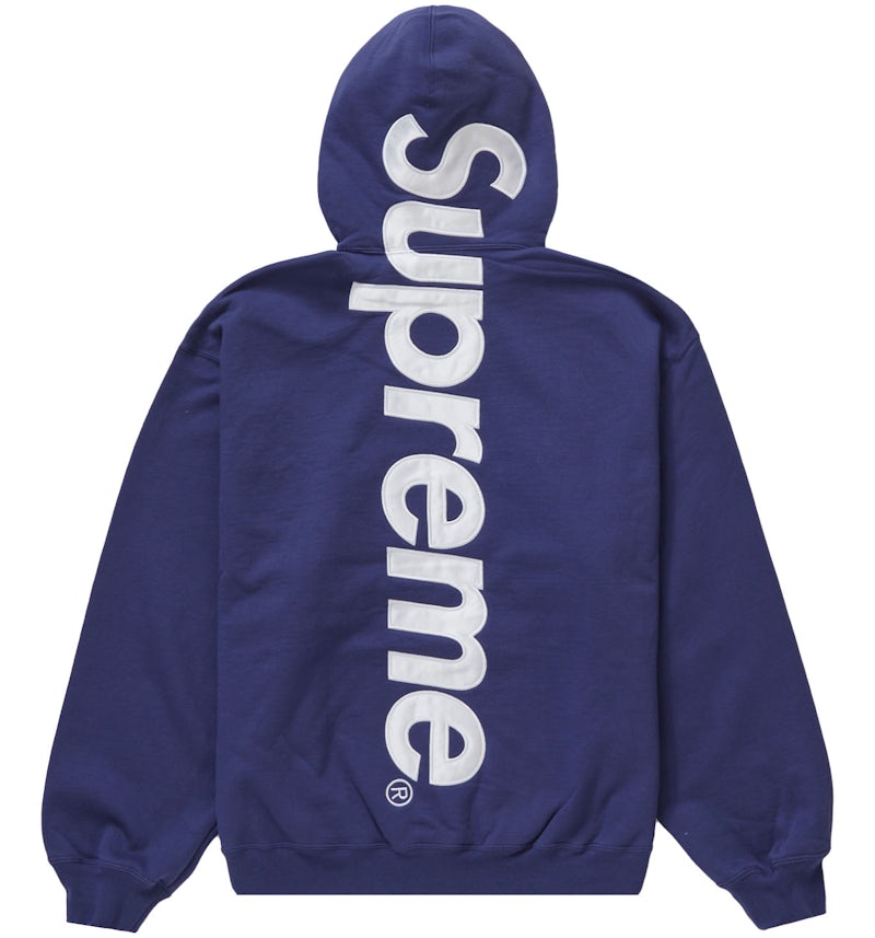 Supreme Satin Appliqué Hooded Sweatshirt (FW23) Washed Navy Men's