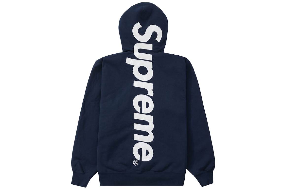Click to view more detailed imagery on our partner's website Pre-owned Supreme Satin Appliqué Hooded Sweatshirt Navy