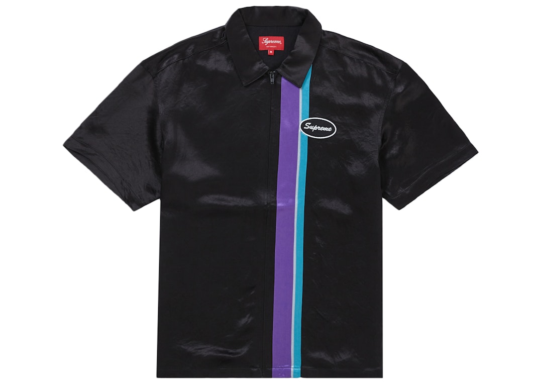 Pre-owned Supreme Satin Zip Up S/s Work Shirt Black