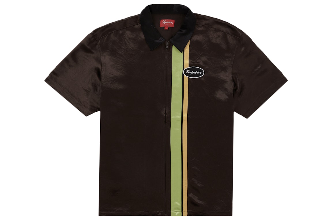 Pre-owned Supreme Satin Zip Up S/s Work Shirt Brown