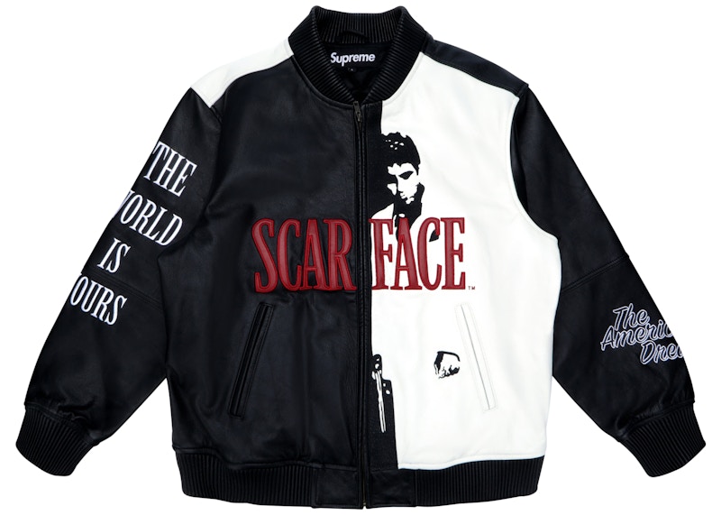 Supreme Scarface Embroidered Leather Jacket Black Men's - FW17 - GB