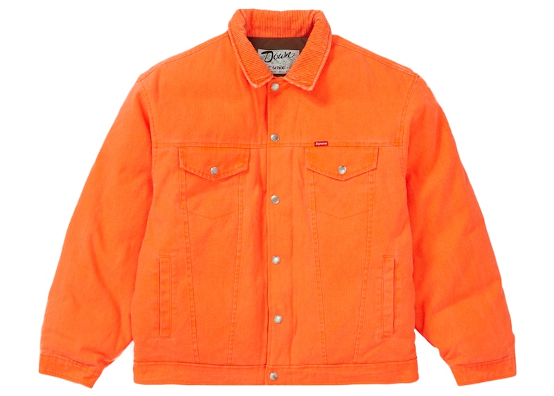 Supreme Schott Canvas Down Trucker Jacket Neon Orange Men's - FW22 - US