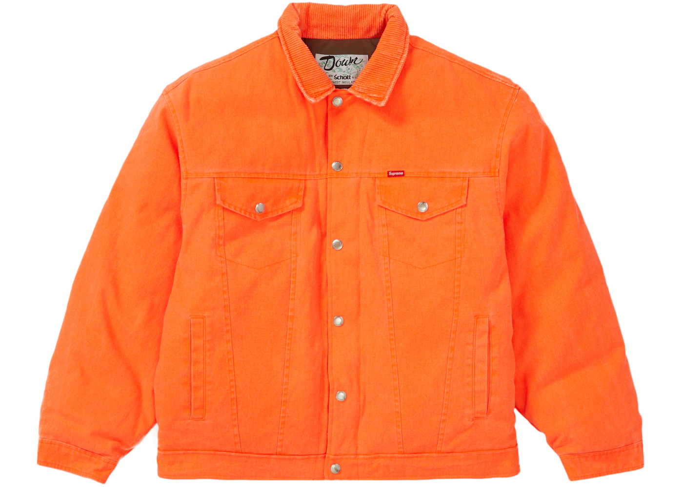 Supreme Schott Canvas Down Trucker Jacket Neon Orange Men's FW22