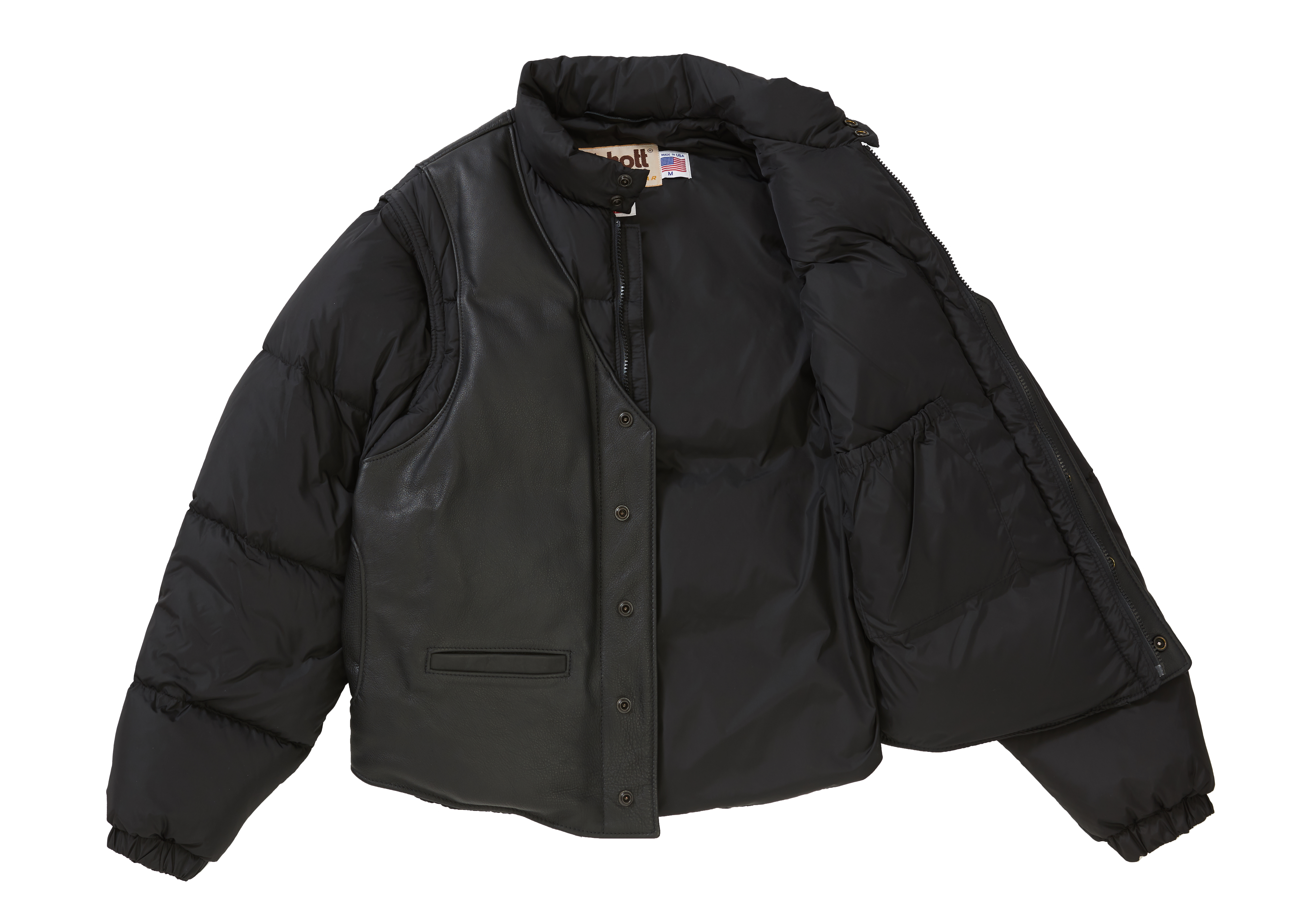 Supreme Schott Down Leather Vest Puffy Jacket Black - FW18 - JP