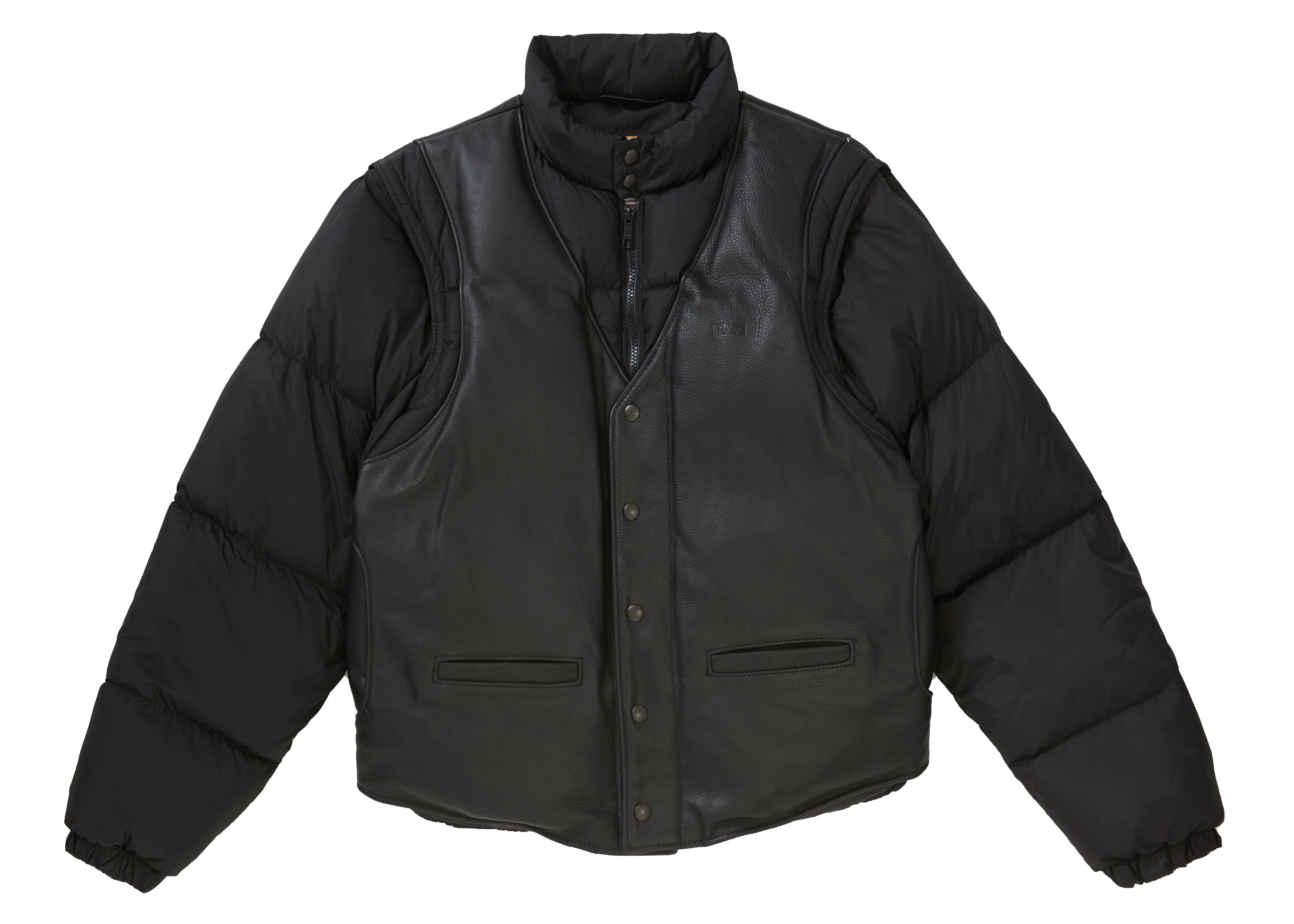 Supreme Schott Down Leather Vest Puffy Jacket Black