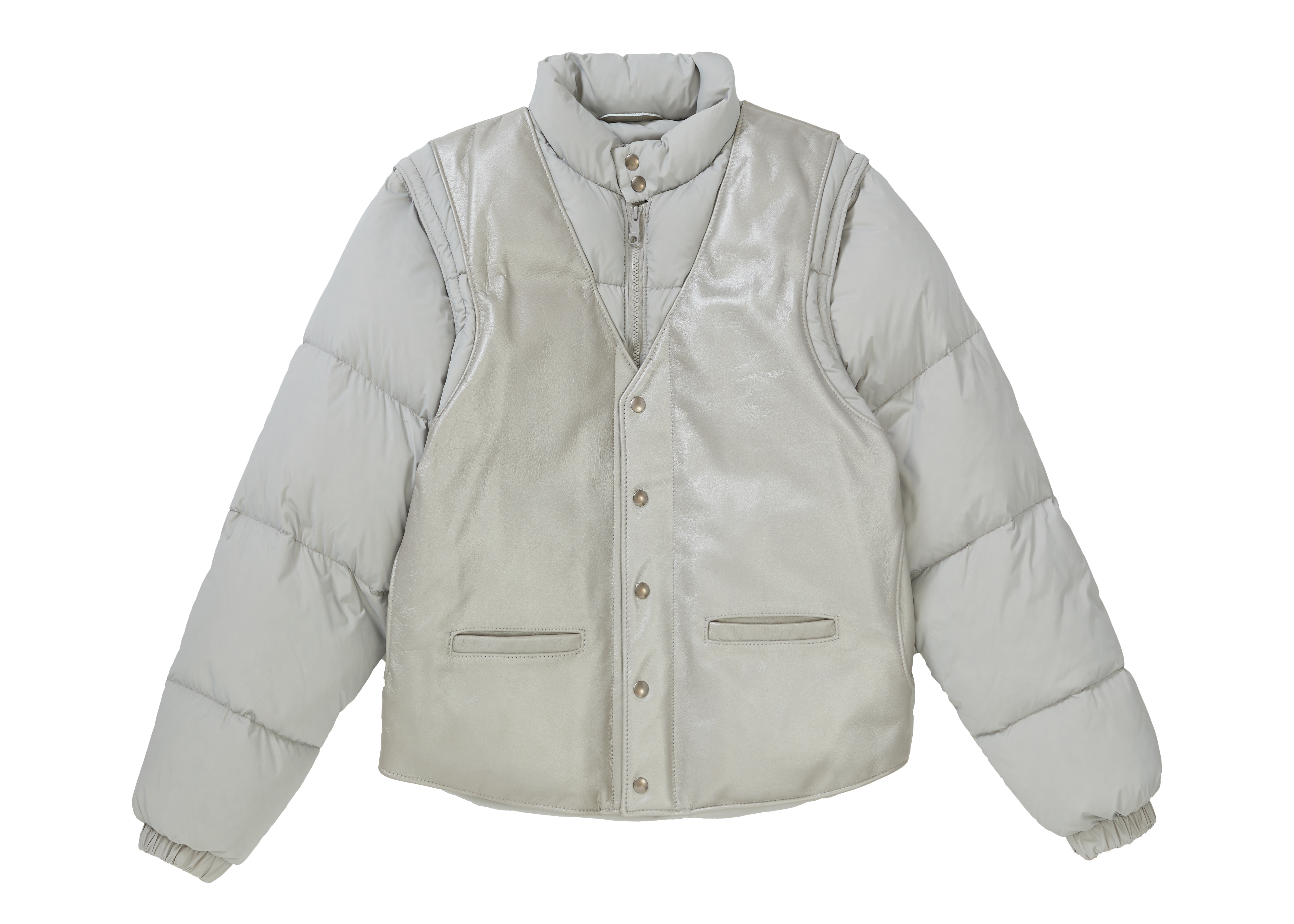 Supreme Schott Down Leather Vest Puffy Jacket Silver - FW18 - JP