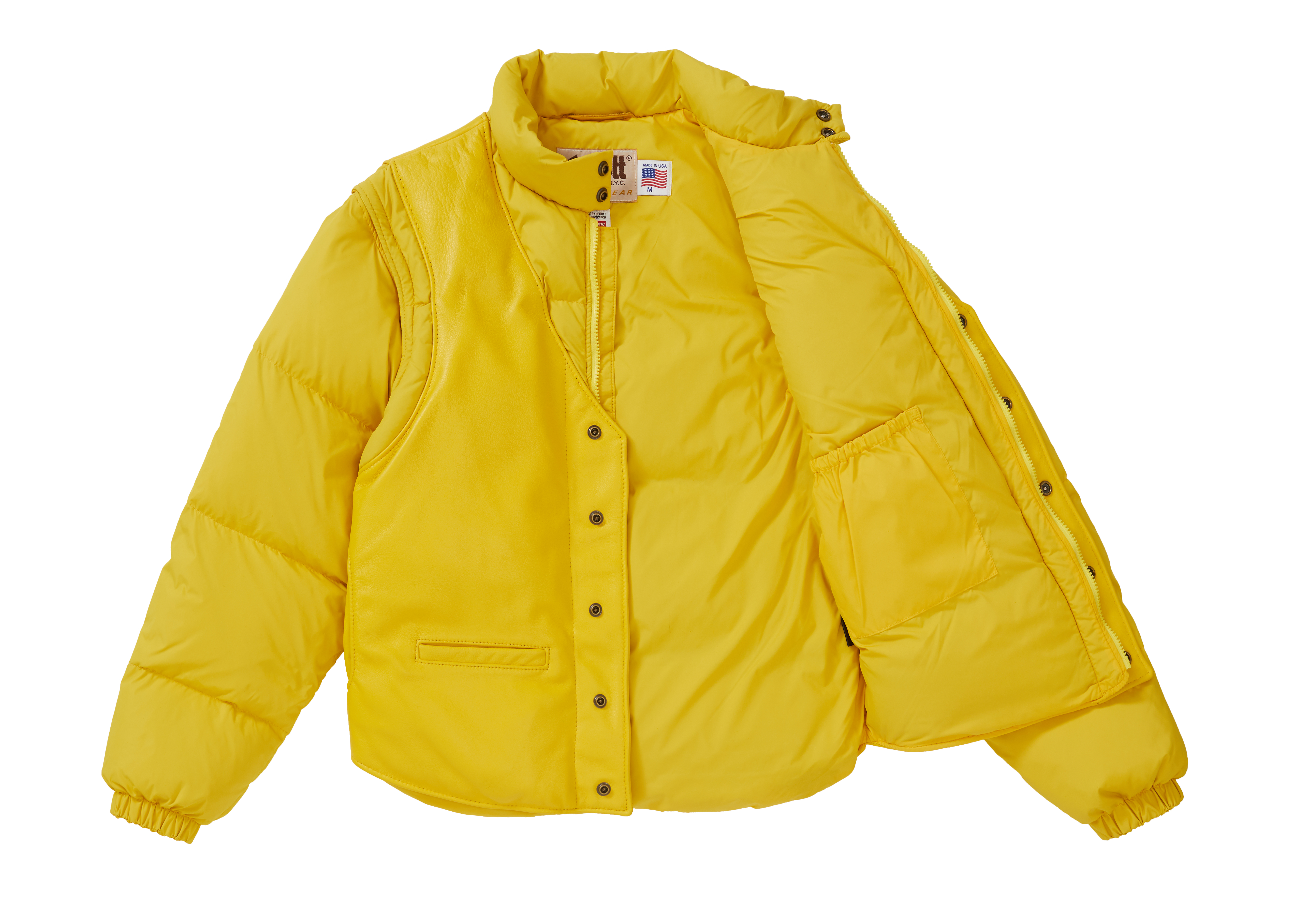 Supreme Schott Down Leather Vest Puffy Jacket Yellow - FW18 - JP