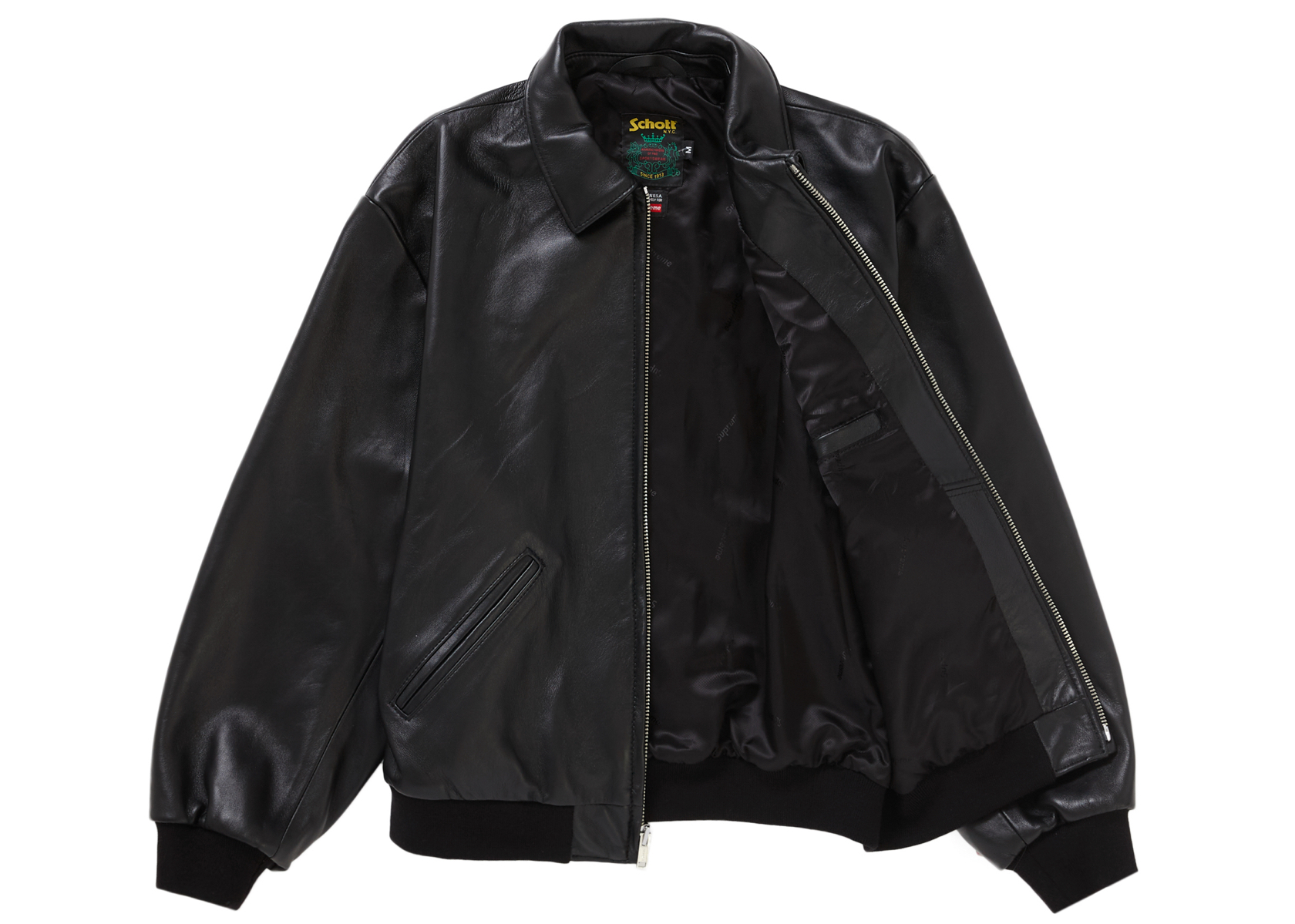 Supreme Schott Hooded Leather Bomber Jacket Black