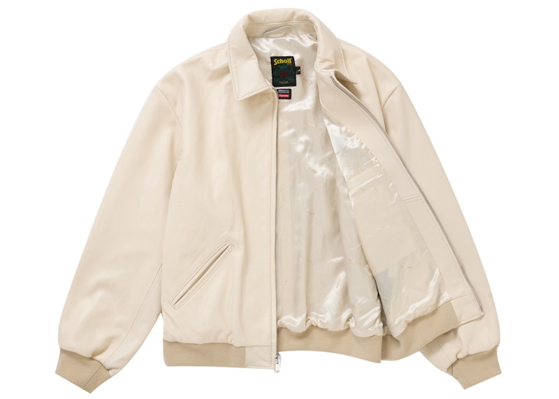 Supreme Schott Hooded Leather Bomber Jacket Stone