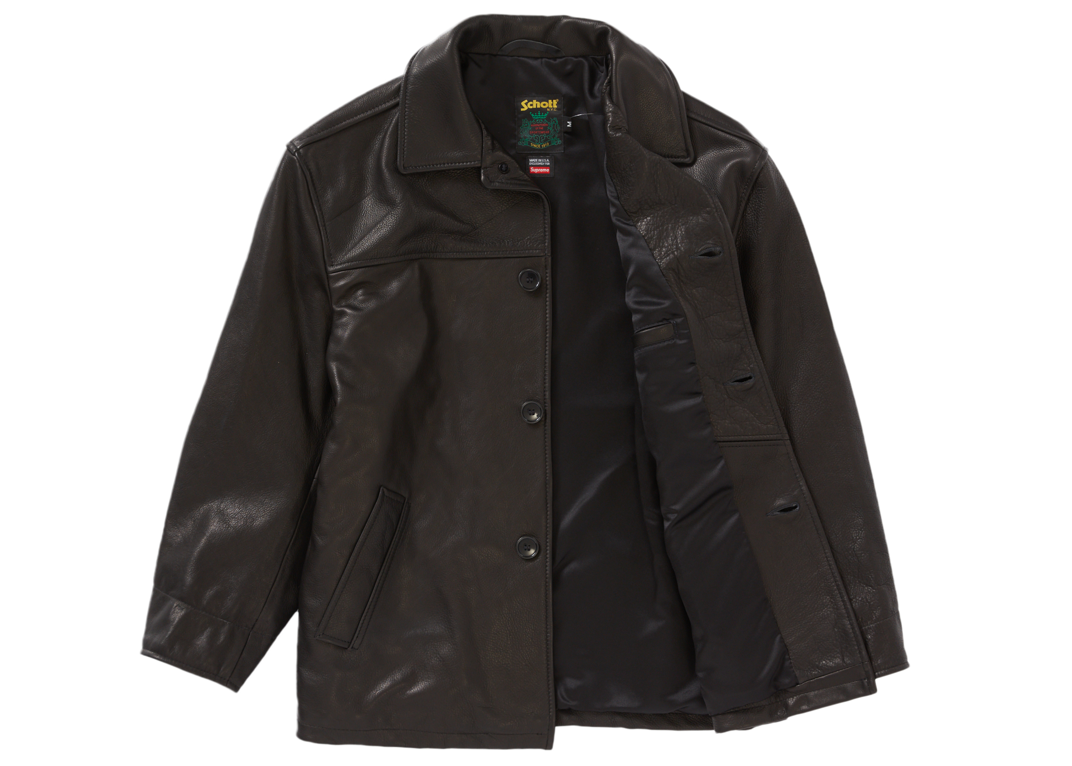Supreme Schott Leather Car Coat Black Men's - FW23 - US