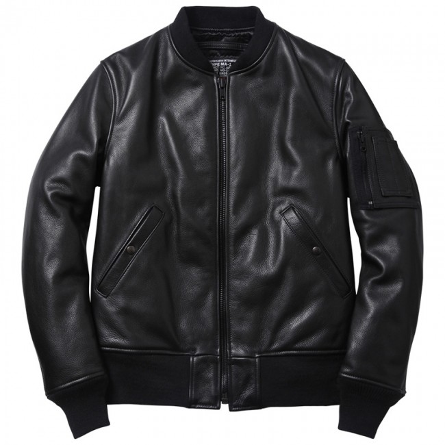 Supreme Schott NYC Leather MA 1 Jacket Black Men's - FW13 - GB