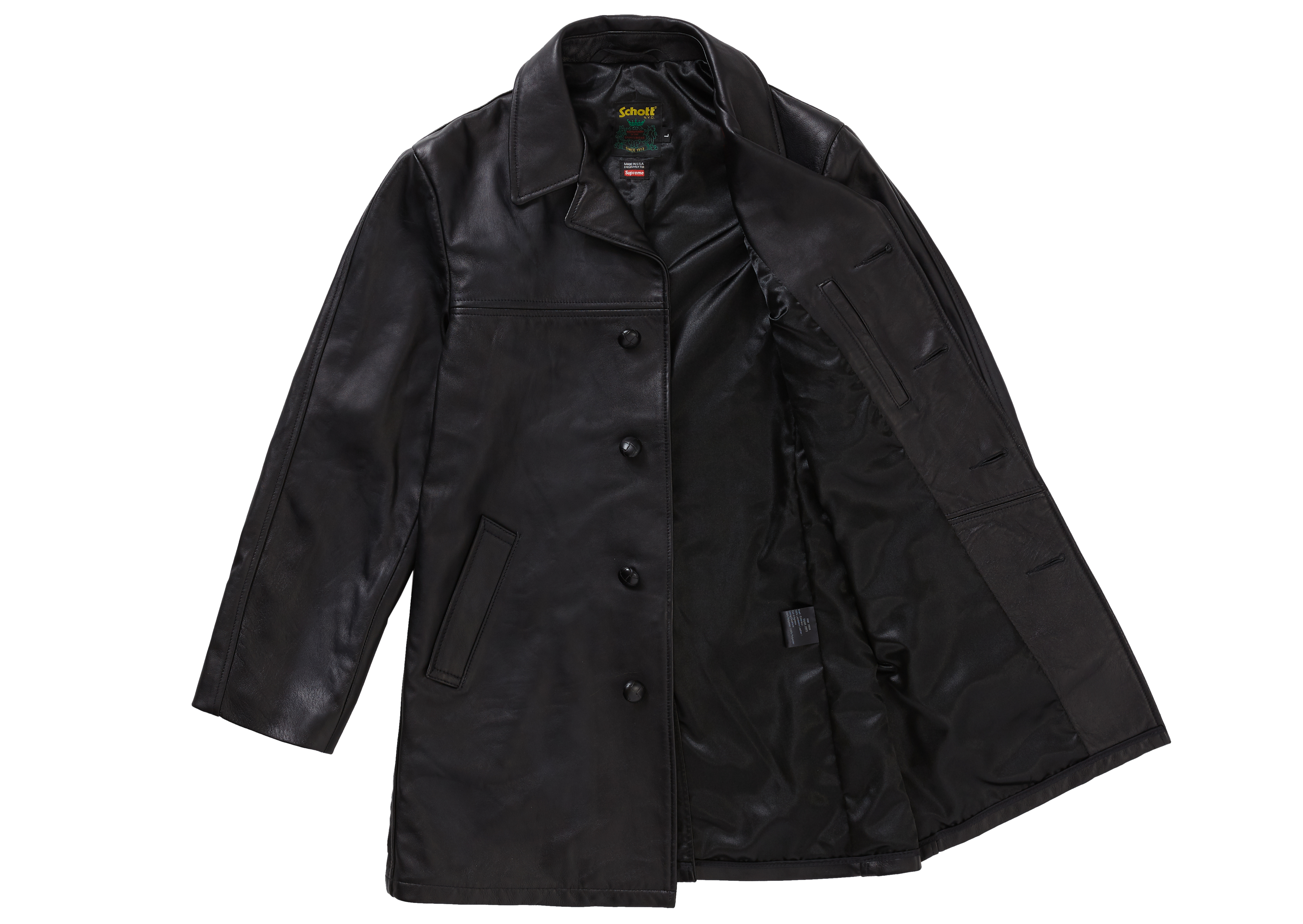Supreme x Schott Leather Overcoat M レザーショット