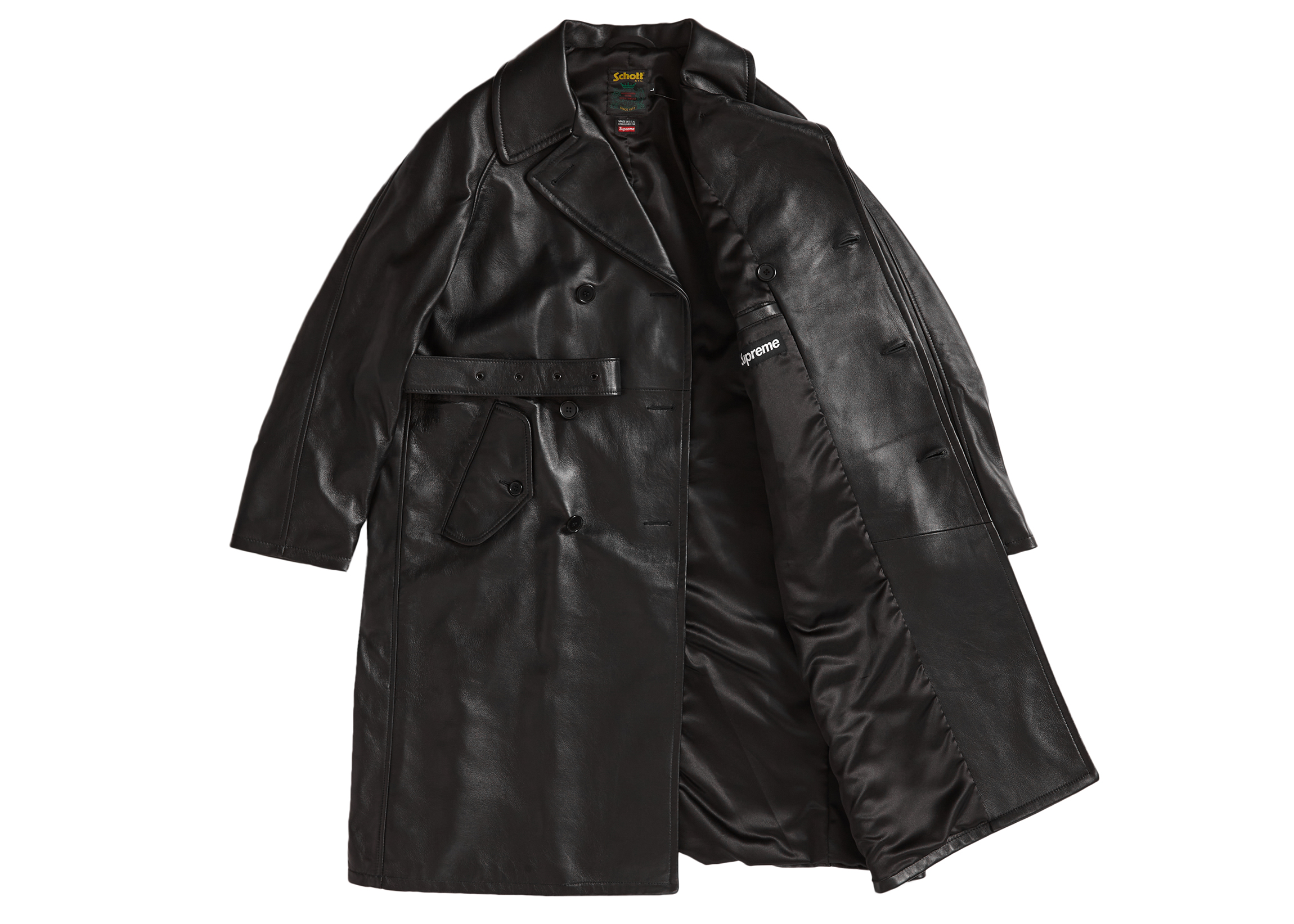 Supreme Schott Leather Trench Coat Black