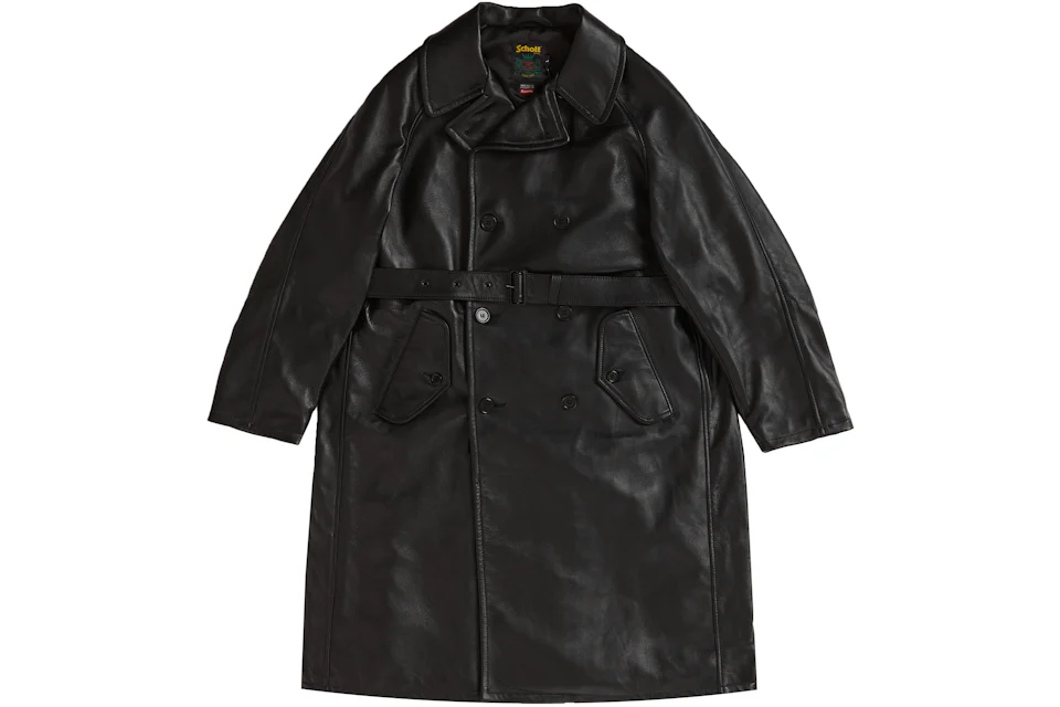 Supreme Schott Leather Trench Coat Black Men's - FW22 - US