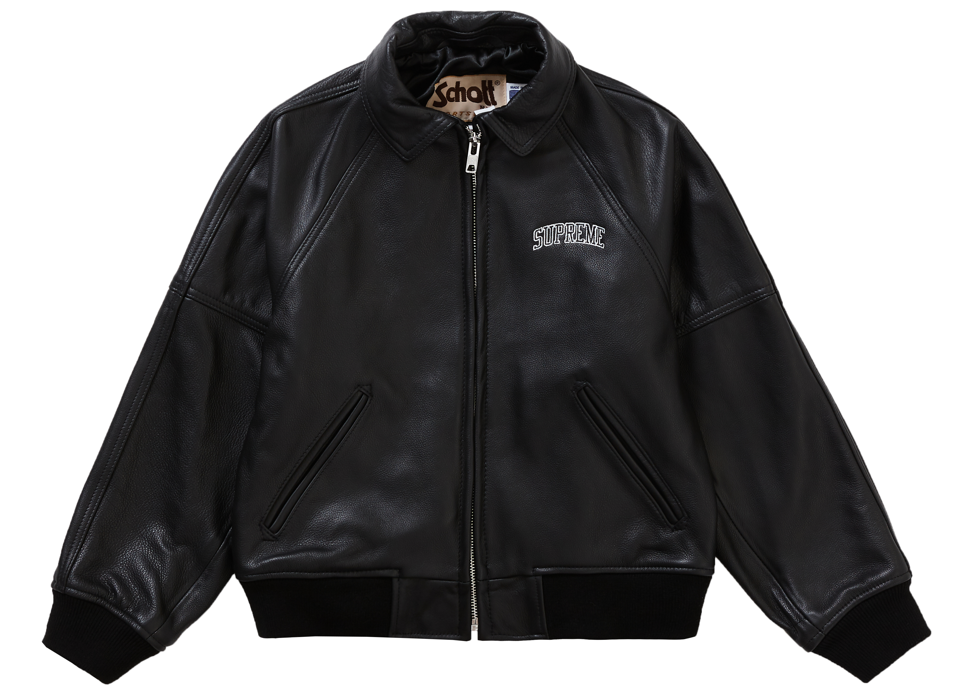 Supreme Schott Martin Wong 8 Ball Leather Varsity Jacket Black