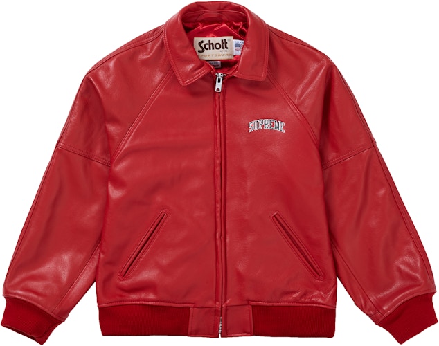 Supreme Schott Martin Wong 8 Ball Leather Varsity Jacket Red - FW19