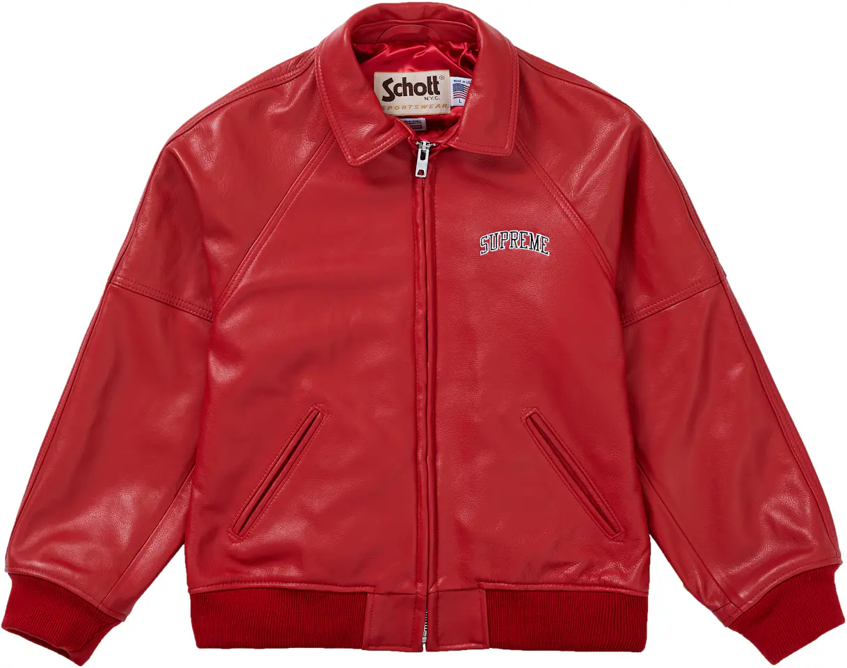 Supreme Schott Martin Wong 8 Ball Leather Varsity Jacket Red Men's ...