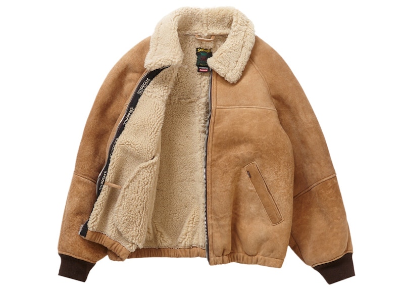 Supreme Schott Shearling Bomber Jacket Brown Men's - FW23 - GB