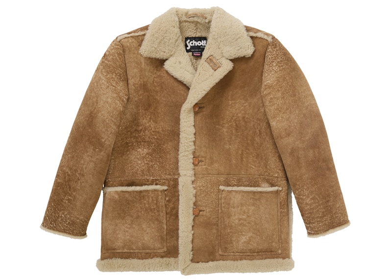 Supreme Schott Shearling Coat Tan Men's - FW25 - US