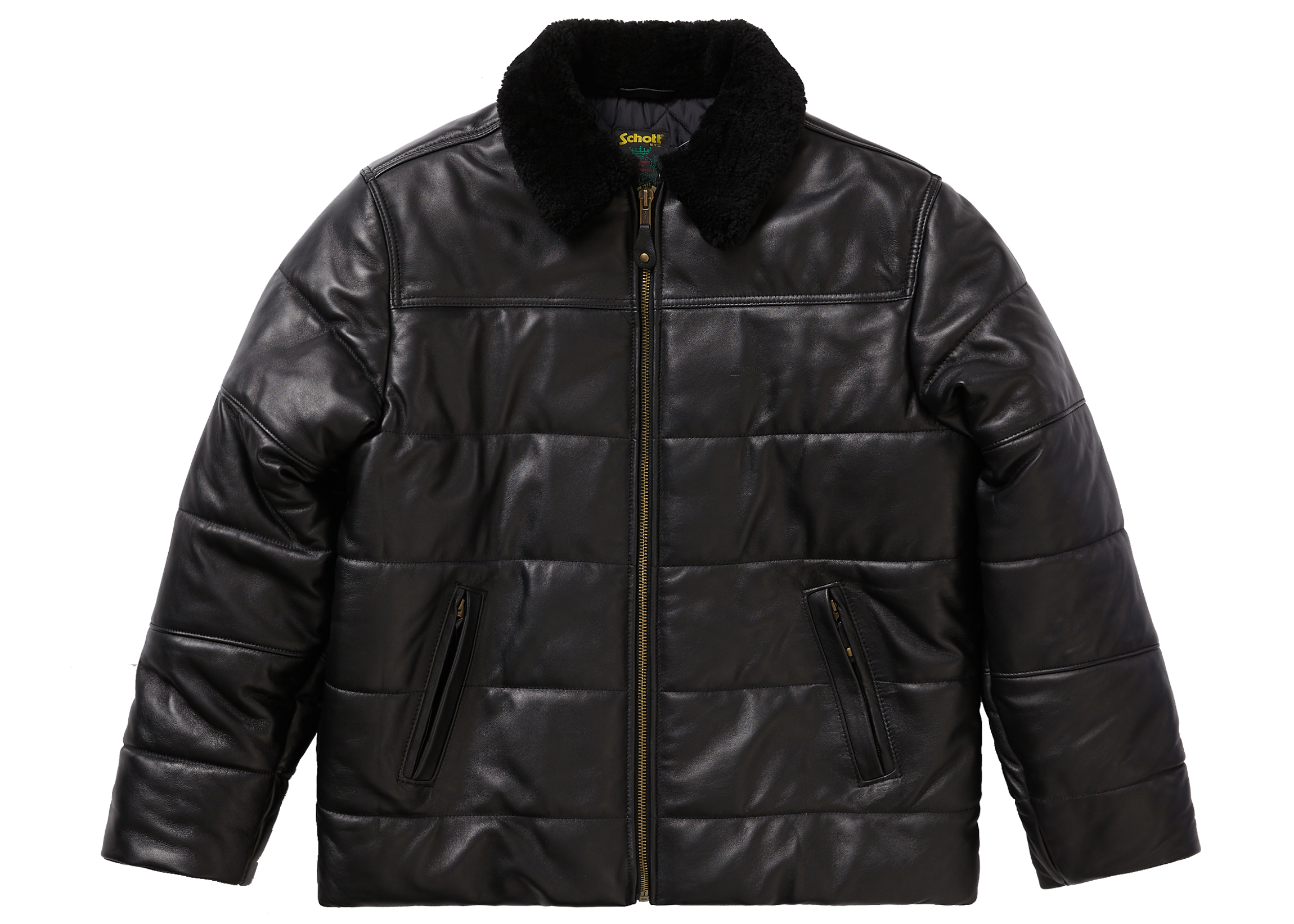 Supreme Schott Shearling Collar Leather Puffy Jacket Black Men's 
