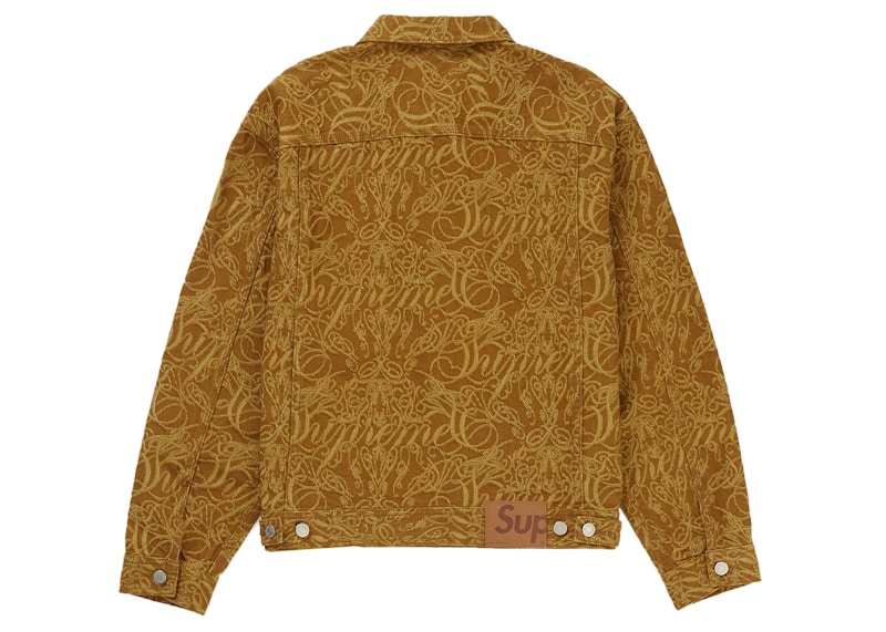 Supreme Script Jacquard Denim Trucker Jacket Brown Men's - FW22 - GB