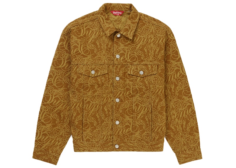 Supreme Script Jacquard Denim Trucker Jacket Brown - FW22 Men's - US