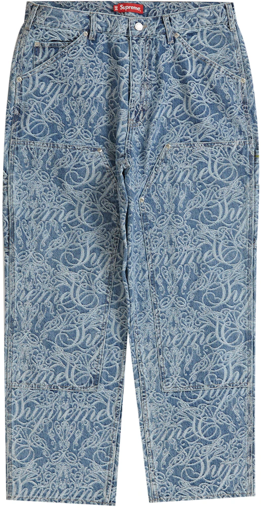 Supreme - Script Jacquard Logo Double Knee Denim Jeans (Blue