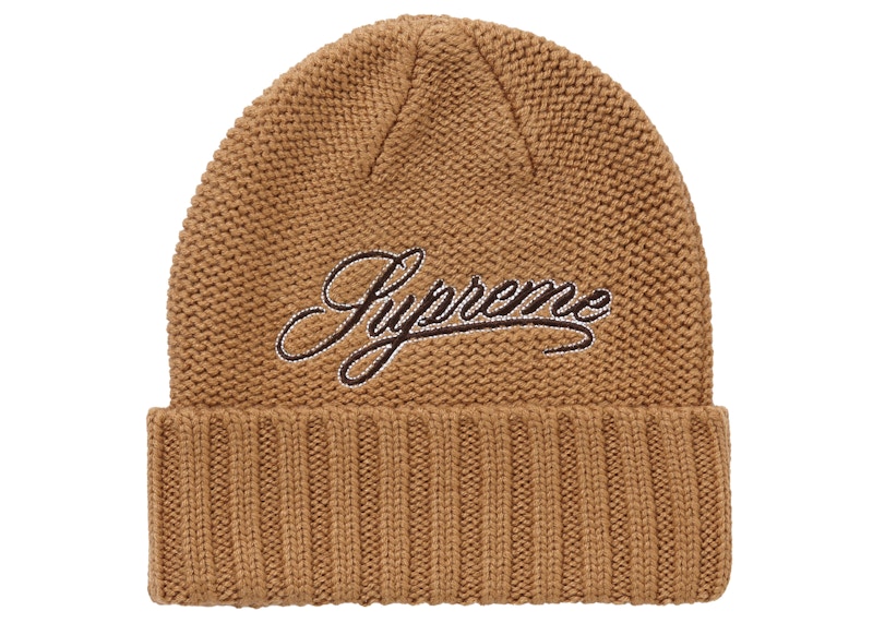 Supreme Script Logo Beanie Tan Men's - FW21 - US