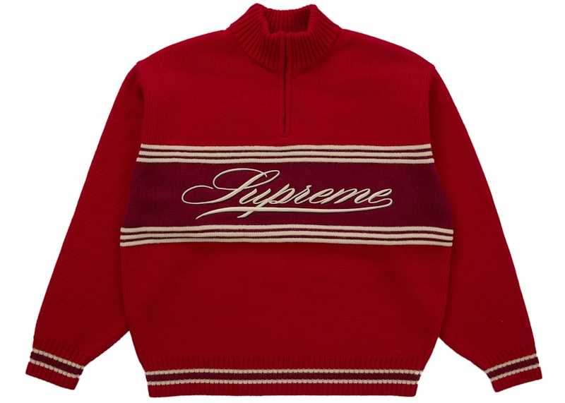 トップス supreme Script Stripe Half Zip Sweater S Supreme Script Stripe Half Zip Sweater Red Men's - FW25 - US