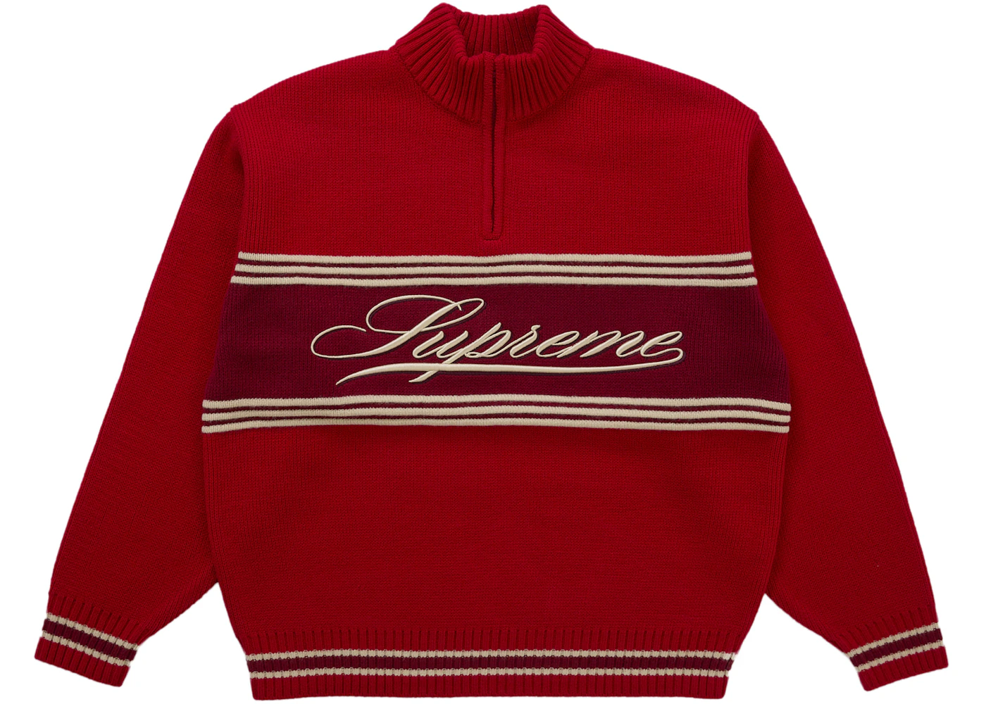 Supreme Script Stripe Half Zip Sweater Red Men's FW25 GB