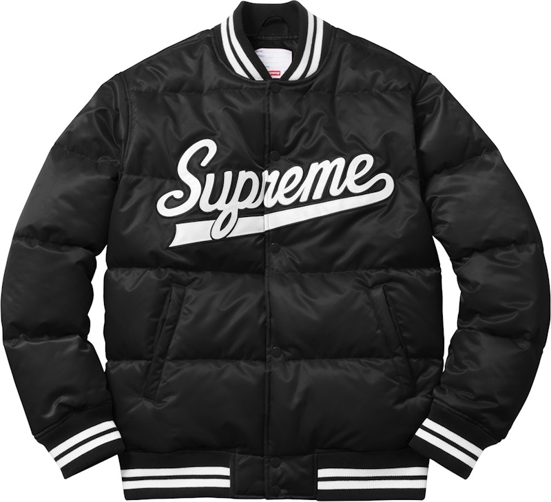 Supreme Script Varsity Puffy Jacket Black Men's - FW16 - US