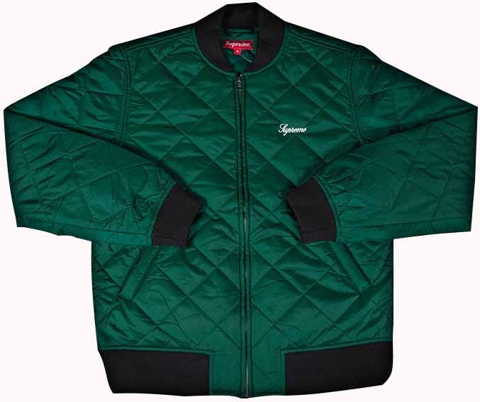 Supreme Sequin Patch Quilted Bomber Jacket Pine Green Men's - SS16