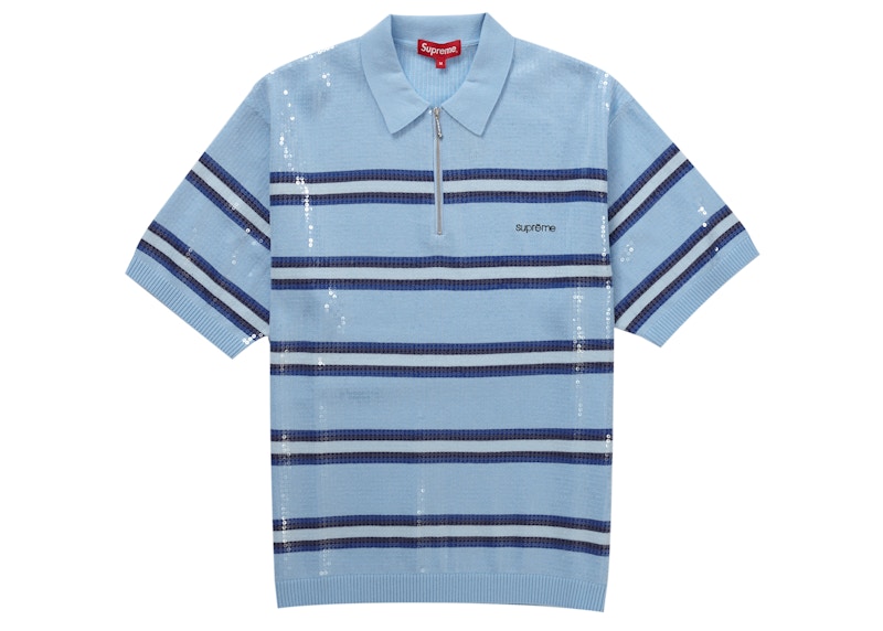 Supreme Sequin Stripe Zip Polo Blue - SS23 メンズ - JP