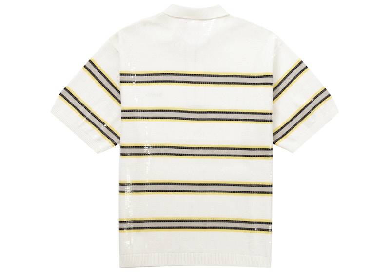 Supreme Sequin Stripe Zip Polo White