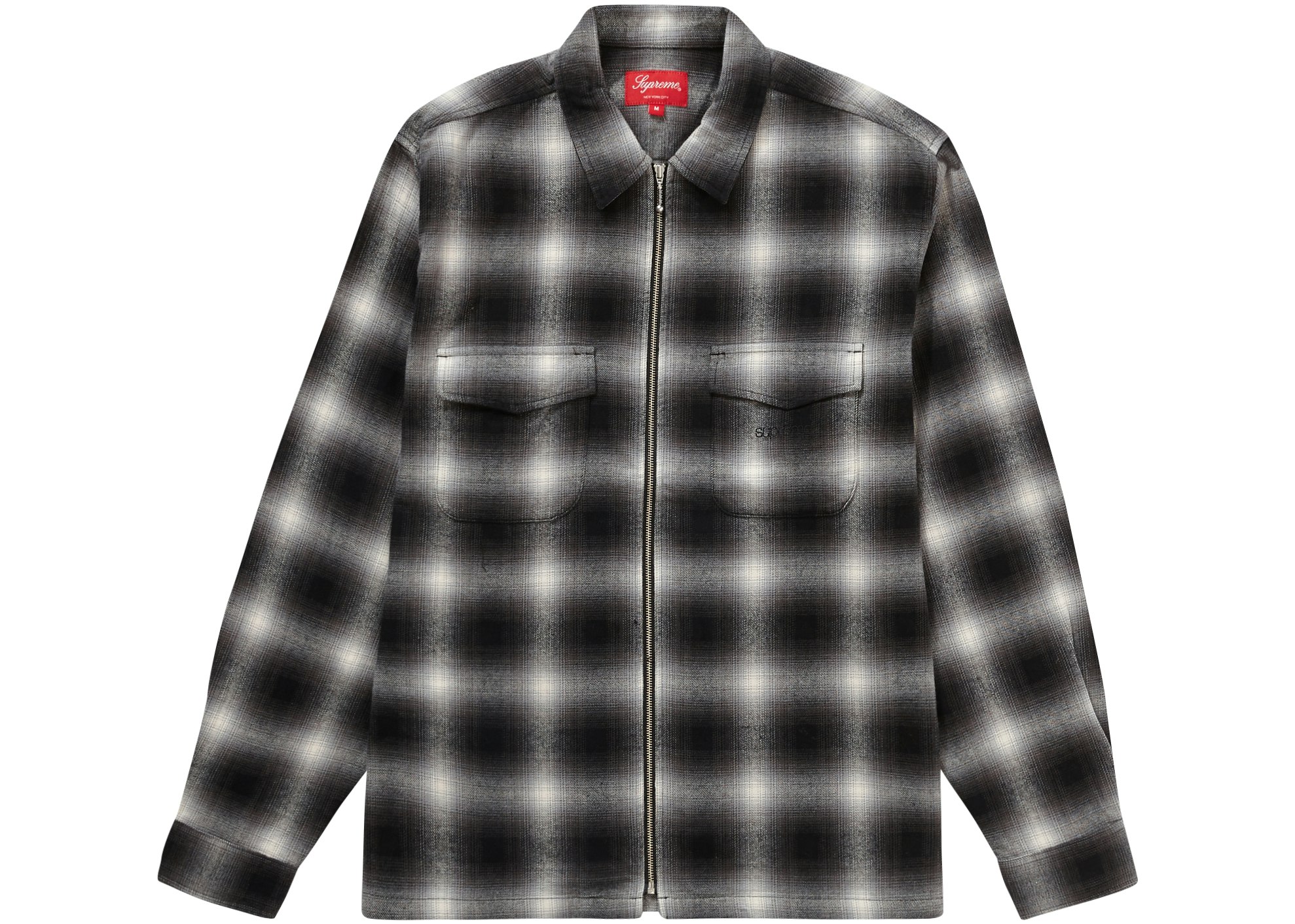 Supreme Shadow Plaid Flannel Zip Up Shirt Black - FW22 - CN