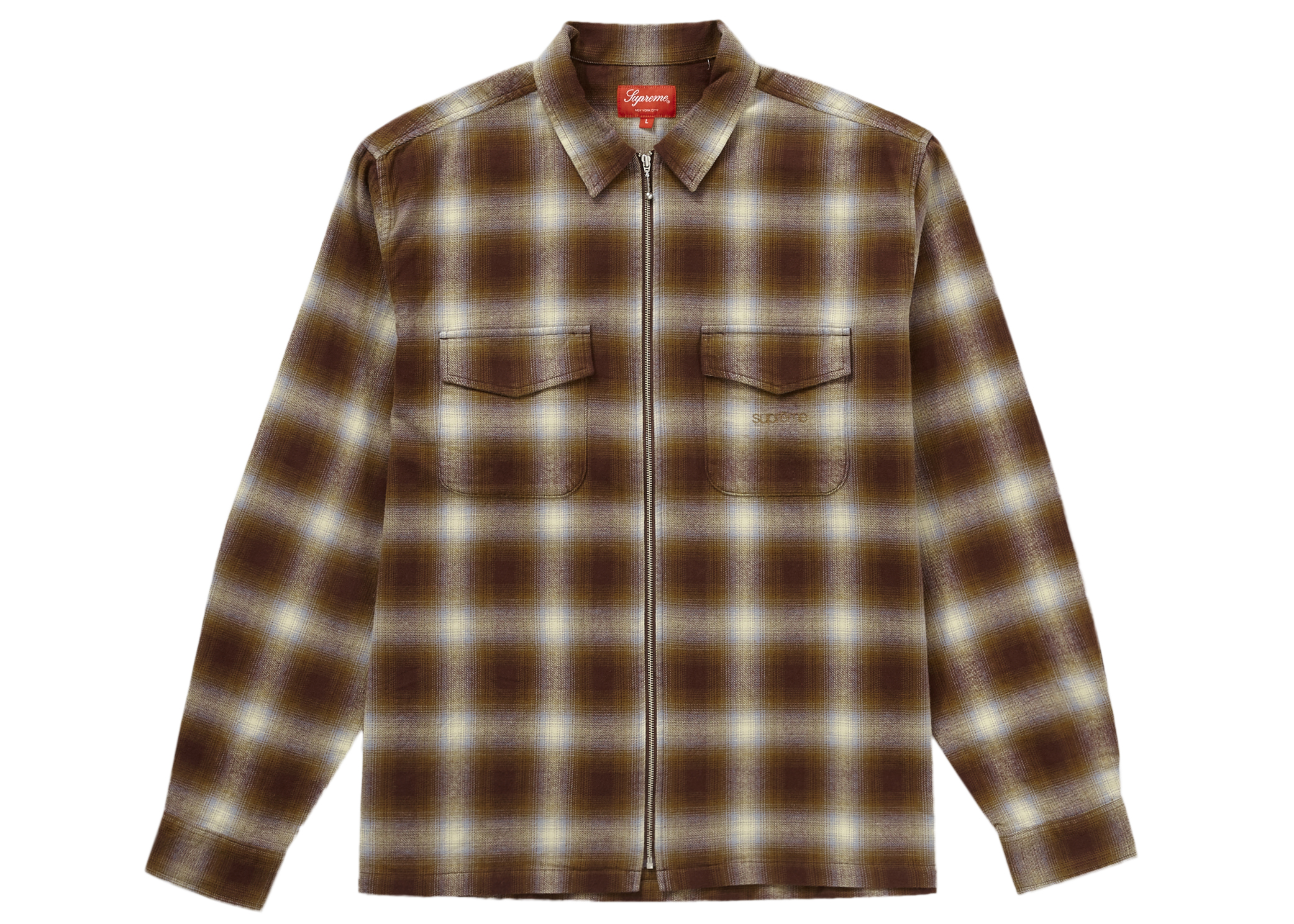 Supreme Shadow Plaid Flannel Zip Up Shirt Brown Men's - FW22 - US