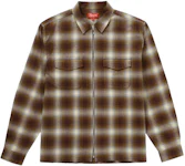 Supreme Shadow Plaid Flannel Zip Up Shirt Brown