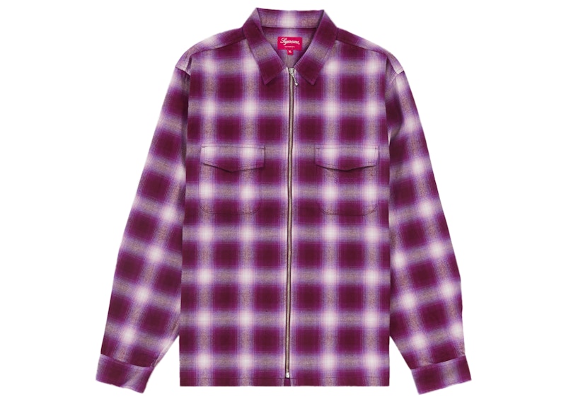 Supreme Shadow Plaid Flannel Zip Up Shirt Magenta Men's - FW22 - US