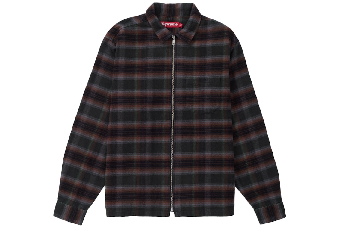 Pre-owned Supreme Shadow Plaid Flannel Zip Up Shirt (ss24) Black In Green