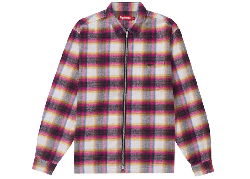 Supreme Shadow Plaid Flannel Zip Up Shirt (SS24) White Men's