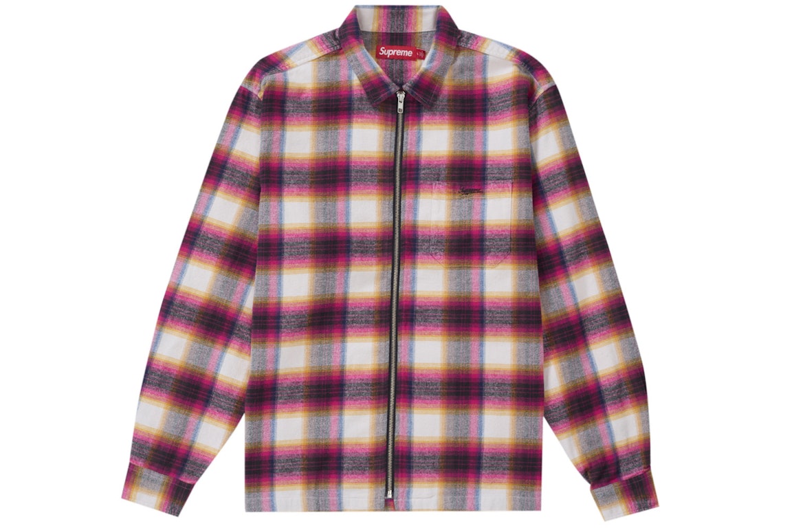 Pre-owned Supreme Shadow Plaid Flannel Zip Up Shirt (ss24) White