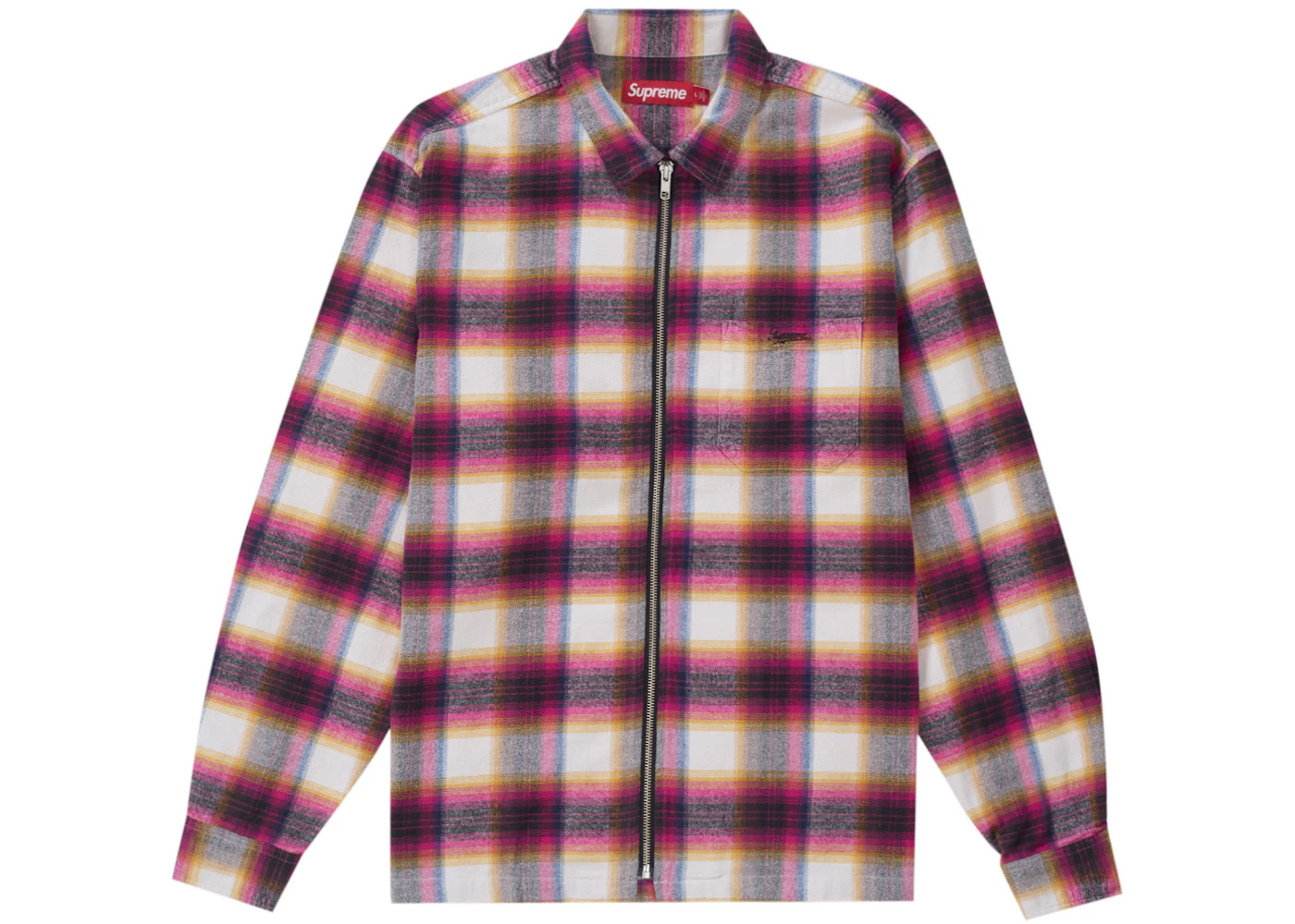 Supreme Shadow Plaid Flannel Zip Up Shirt (SS24) White Men's