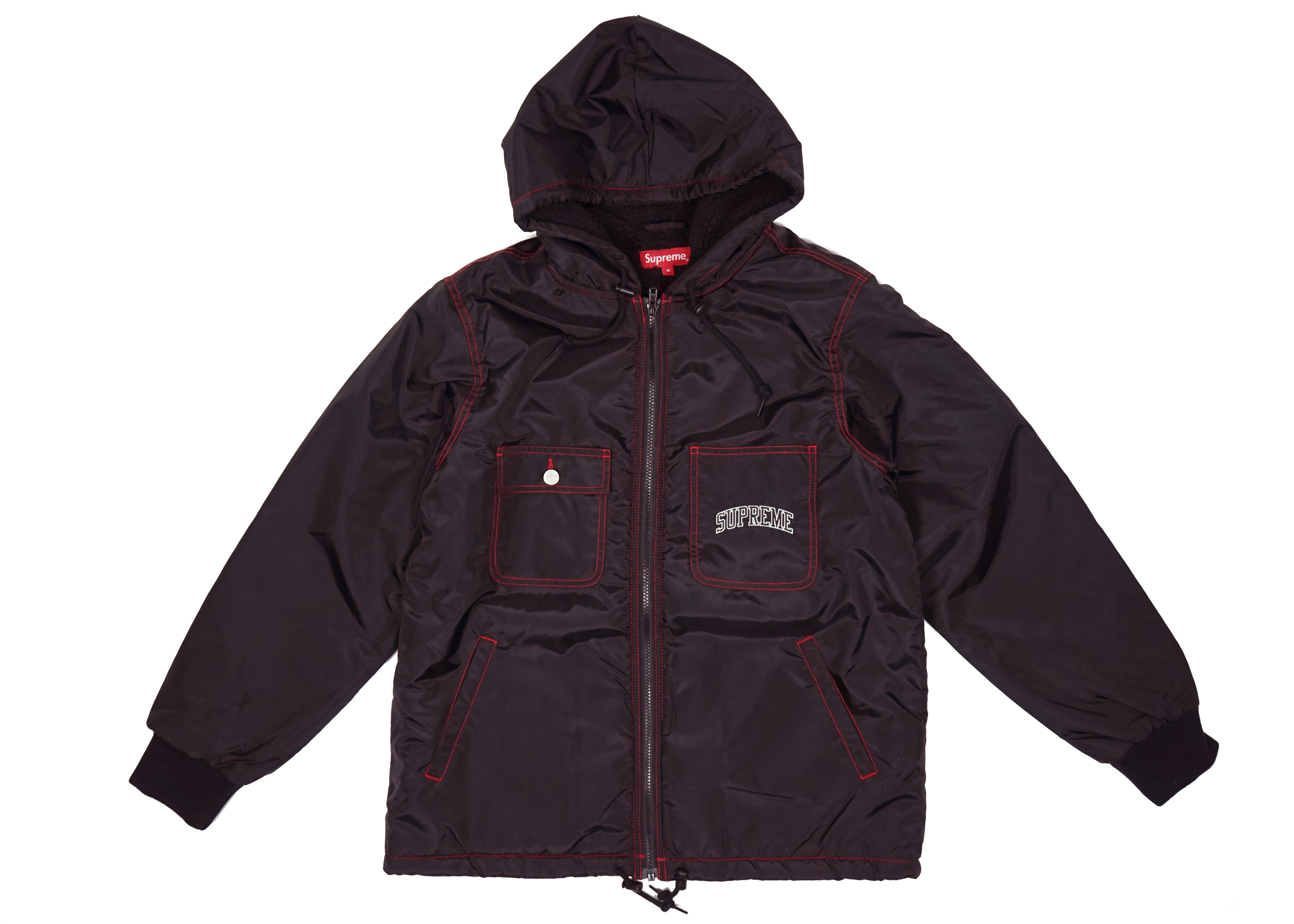 Supreme Sherpa Lined Nylon Zip Up Jacket Black