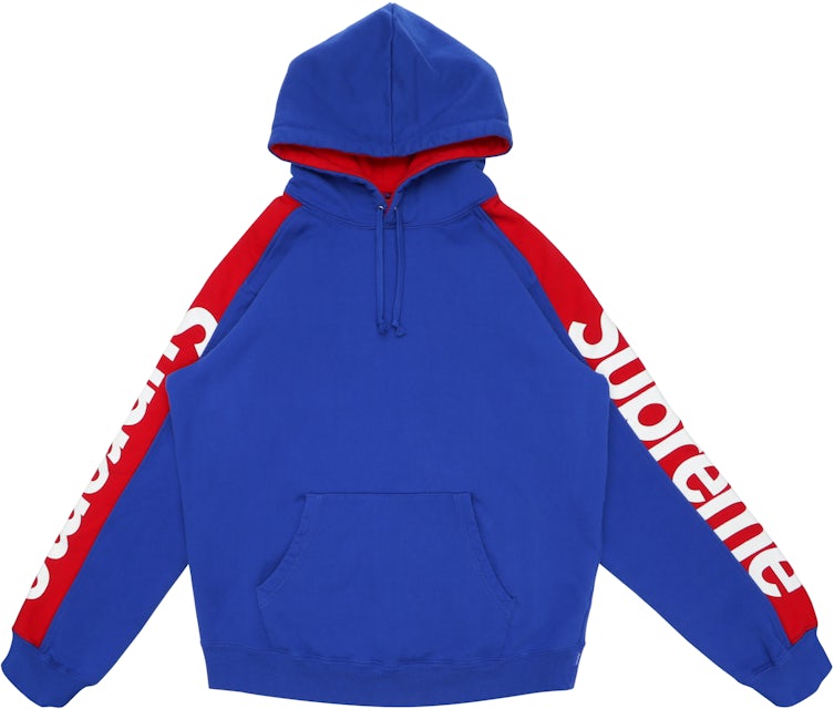 Supreme Sideline SS18 Pullover Hoodie Men's M Royal Blue Red Distressed