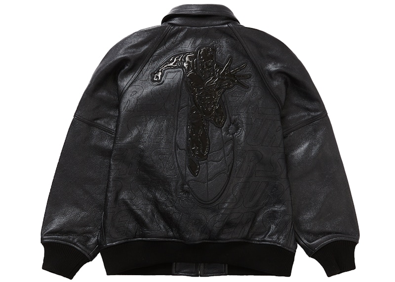 Supreme Silver Surfer Leather Varsity Jacket Black Men's - SS22 - GB