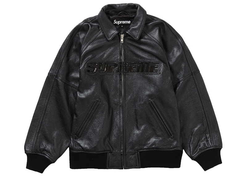 Supreme Silver Surfer Leather Varsity Jacket Black Men's - SS22 - GB