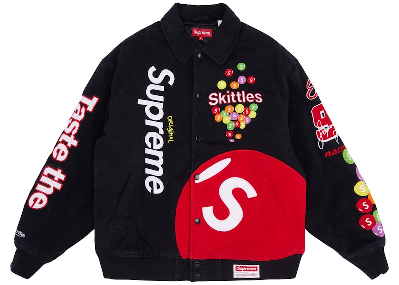 Supreme Skittles Mitchell & Ness Varsity Jacket Black Men's - FW21