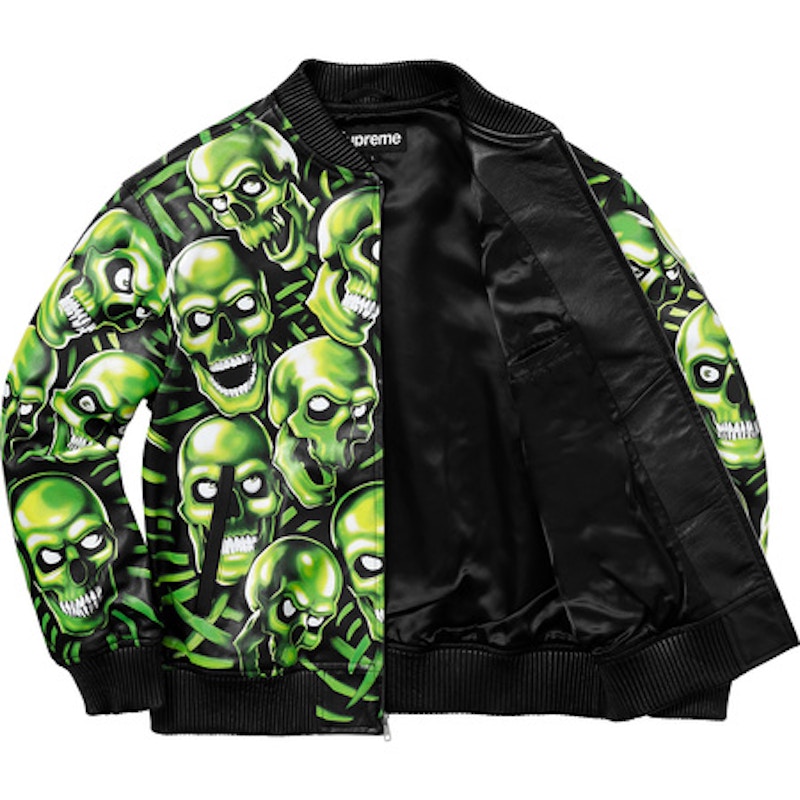 Supreme Skull Pile Leather Bomber Jacket Green